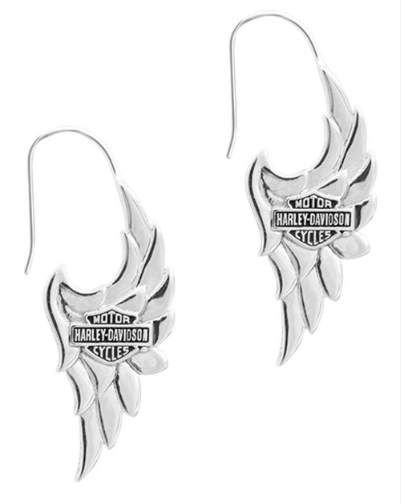 Harley-Davidson® Women's Classic Wing B&S Drop Dangle Earrings, Silver HDE0459