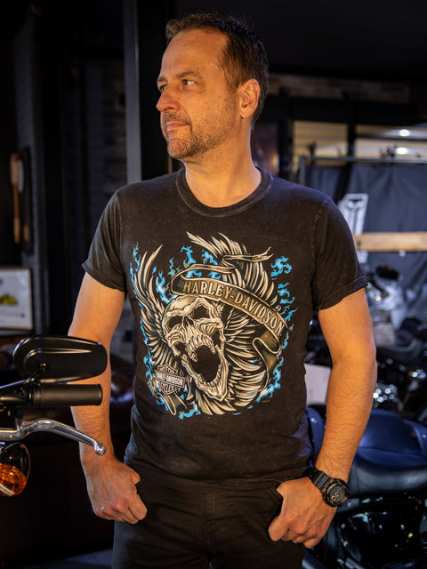 Gateshead Harley-Davidson® Dealer T-Shirt Screaming Wing Dye 3001713-BLK