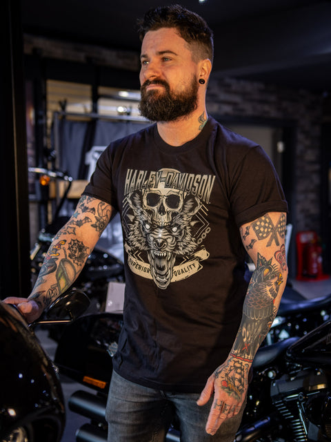 Gateshead Harley-Davidson® Dealer T-Shirt Skull Wolf USA 3001700-BLK