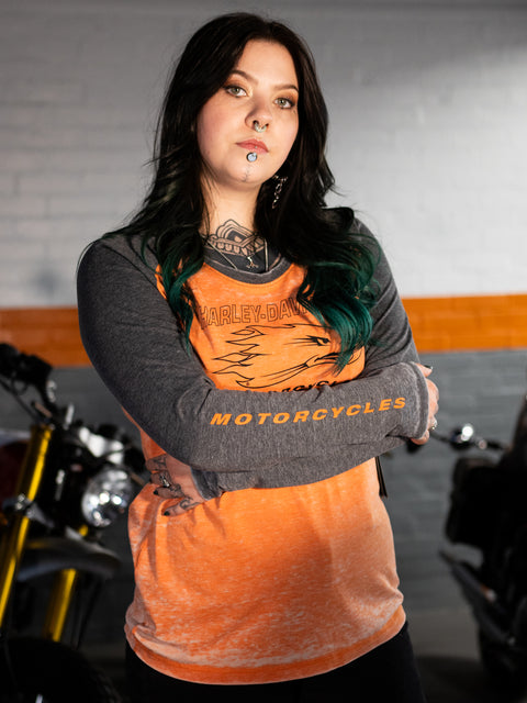 Harley Davidson® 96147-23VW Women's Screamin' Eagle Raglan Long Sleeve Burnout Tee Screaming