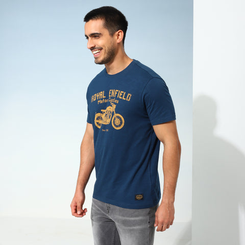 Royal Enfield - Classic Lino Stamp Navy T-Shirt - RLATSA230498