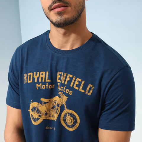 Royal Enfield - Classic Lino Stamp Navy T-Shirt - RLATSA230498