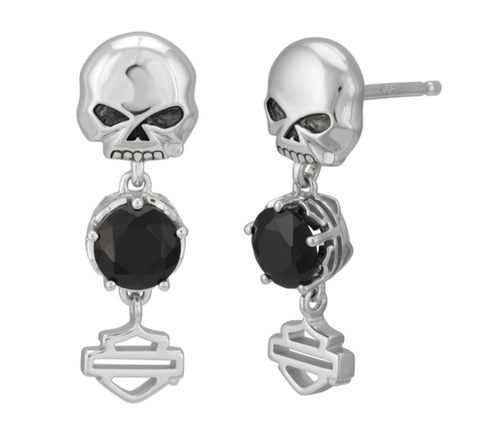 Harley-Davidson® Women's Skull & Stone Post Earrings, Sterling Silver HDE0521