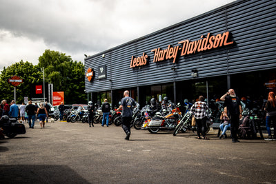 Riders outside the Leeds Harley-Davidson showroom