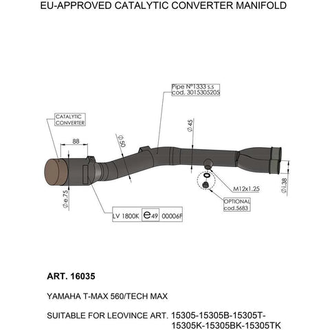 LeoVince Catalytic Converter Manifold Yamaha T-Max
