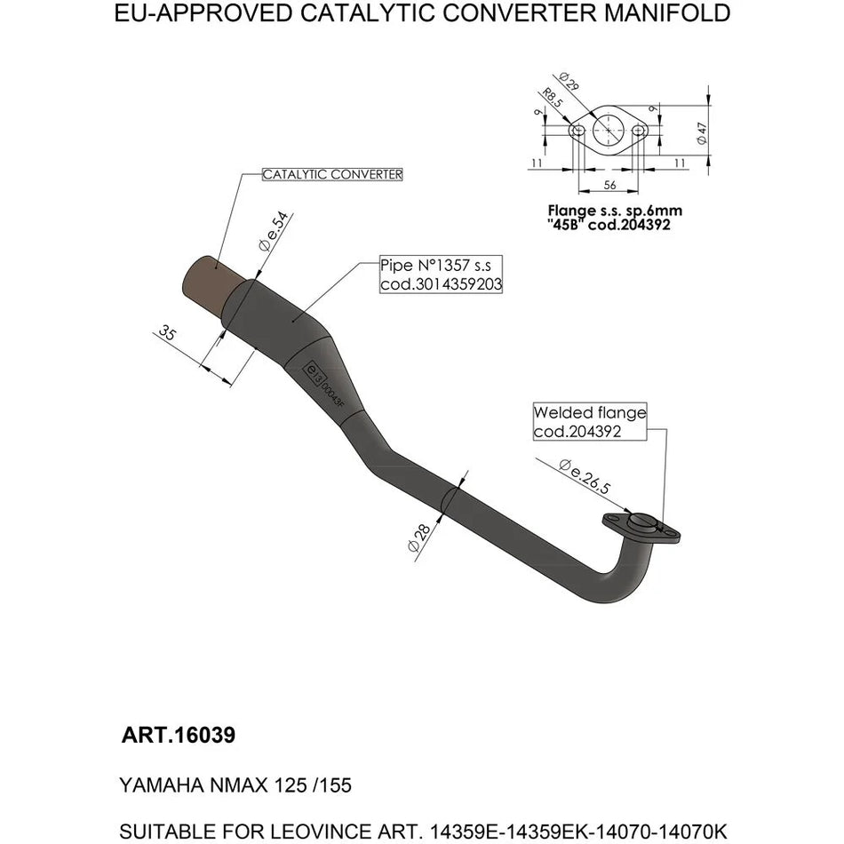 LeoVince Catalytic Converter Manifold Yamaha Nmax