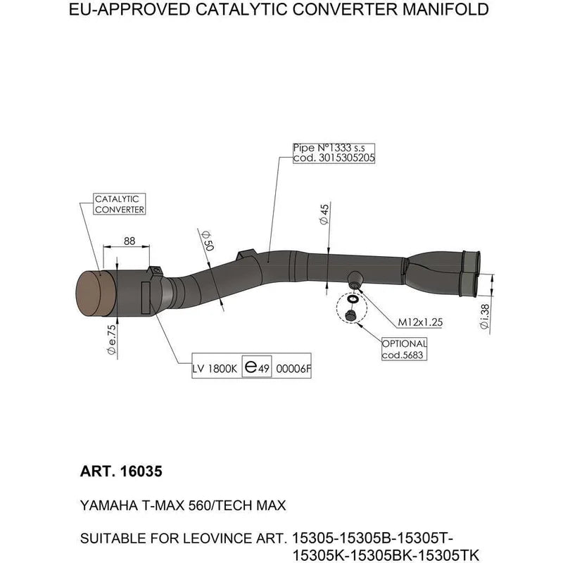 LeoVince Catalytic Converter Manifold Yamaha T-Max