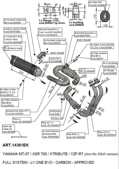 LeoVince LV One EVO Carbon Exhaust System with CAT Yamaha