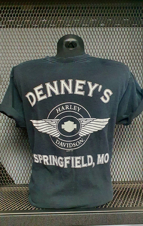 Mens Black Vintage Retro American Flag Uni-Sex T-shirt Springfield 40 chest 1997 Harley Davidson Harley Davidson Direct