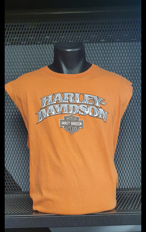 Orange Fade Voodoo Vintage Retro 2008 Sleeveless T-shirt Louisiana French Quarter 46 Chest Harley Davidson Direct