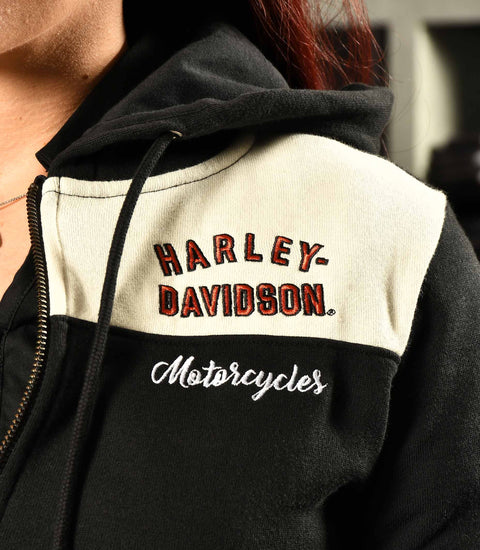 Harley-Davidson® Women's Iconic Colourblock Zip Front Hoodie 96078-22VW Harley Davidson Direct