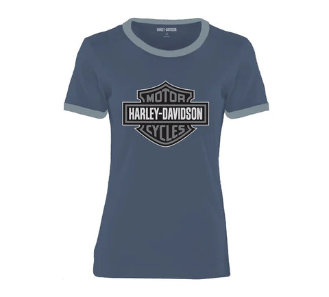Harley-Davidson® Women's Essential Bar & Shield Ringer Blue T-Shirt 96230-23VW