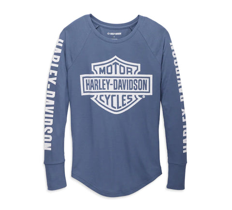 Harley-Davidson® Gray Blue Women's Authentic Bar & Shield Rib-Knit Top 96237-23VW