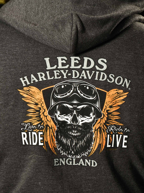 Leeds Harley Davidson Long Left HD Dealer Zip Hoodie Harley Davidson Direct