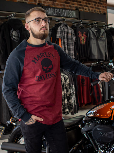 Harley-Davidson® Men's Willie G Skull Raglan Sleeve Graphic Tee 96196-22VM Harley Davidson Direct