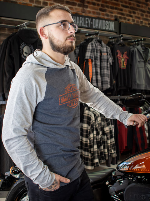 Harley-Davidson®  Men's Oil Can Bar & Shield Hooded Graphic 96160-22VM Tee Top Harley Davidson Direct