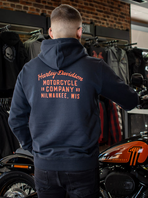 Harley Davidson® Men's Oil Can  96132-22VM Bar & Shield Hoodie Distressed Pullover Hoodie Harley Davidson Direct