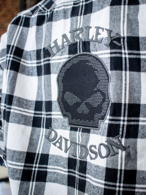Harley-Davidson® Women's Willie G Skull Hooded Plaid Flannel Shirt 96215-22VW Harley Davidson Direct