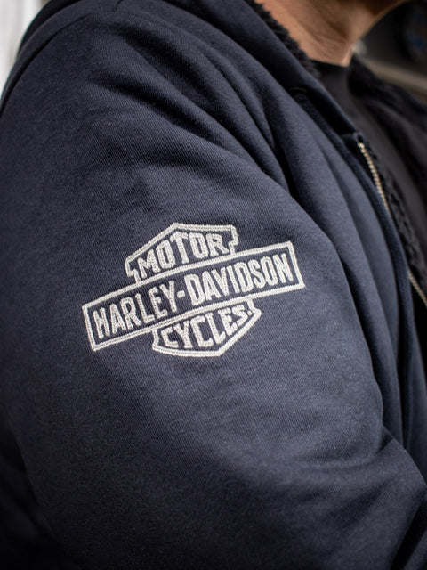 Harley-Davidson® Men's Chainstitch Embroidery Graphic Zip Front Hoodie 96134-22VM Harley Davidson Direct