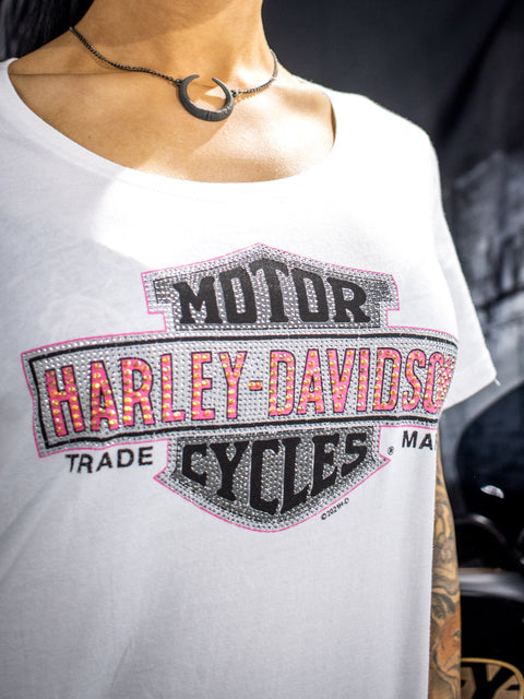 Gateshead Harley Davidson Glitter Multiply Ladies White Dealer T-Shirt Harley-Davidson® Direct