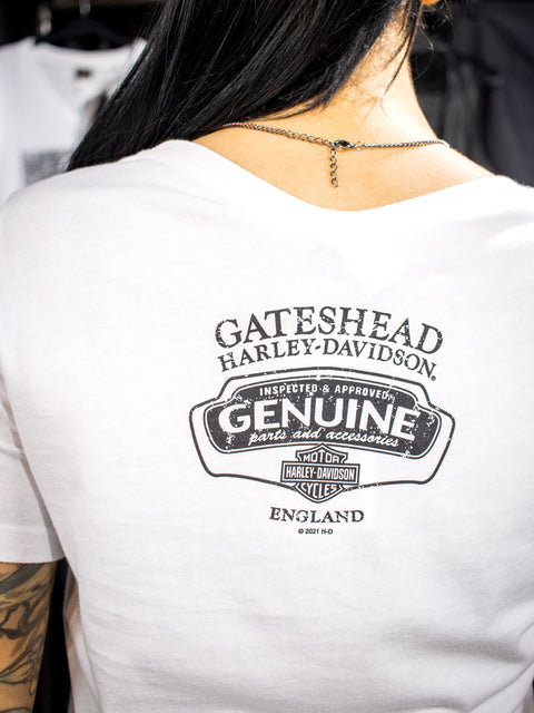 Gateshead Harley Davidson Glitter Multiply Ladies White Dealer T-Shirt Harley-Davidson® Direct