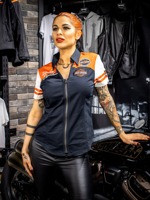 Harley-Davidson® Women's Classic Colorblock Zip-Front Shirt 99170-17VW Harley-Davidson® Direct