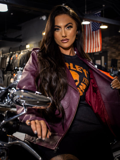 Harley-Davidson® Women's Lisbon Debossed Leather Jacket 97021-22VW Harley-Davidson® Direct