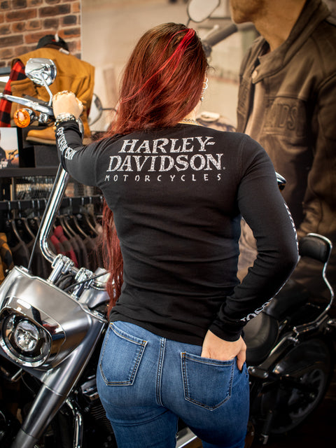Genuine Harley Davidson Women's Skull Snap Front Long Sleeve Henley Harley-Davidson® Direct