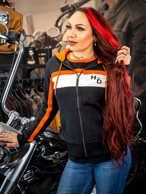 Genuine Harley Davidson Women's Rally Stripe Zip Front Hoodie 99094-22VW