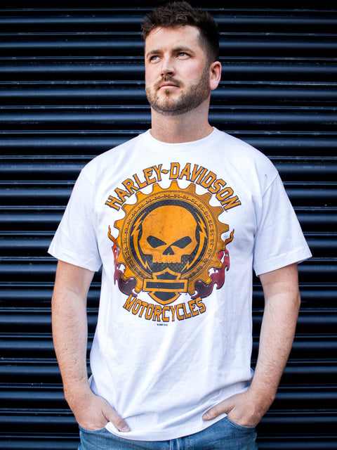Leeds Harley Davidson Dealer T-shirt 'Warm Skull' White