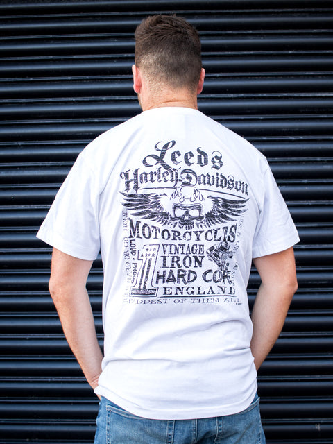 Leeds Harley Davidson Dealer T-shirt 'Warm Skull' White