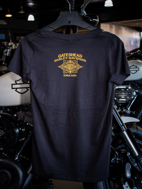 Gateshead Harley-Davidson® Plated USA V-Neck Womens T-Shirt