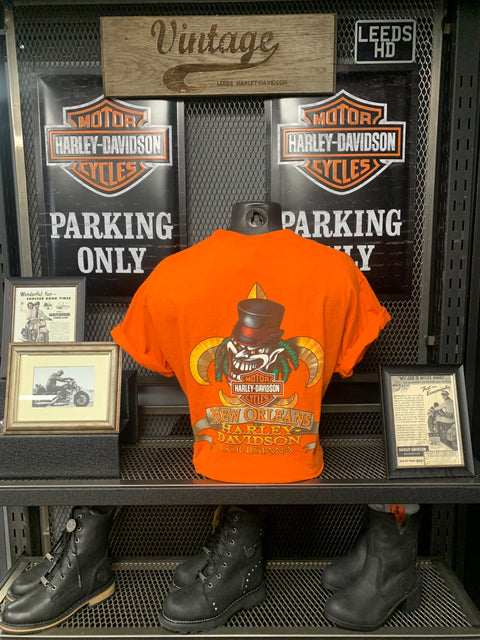 VINTAGE Orange Louisiana Clown Dealer Tee Mens Harley Davidson Chest 44 Harley Davidson Direct