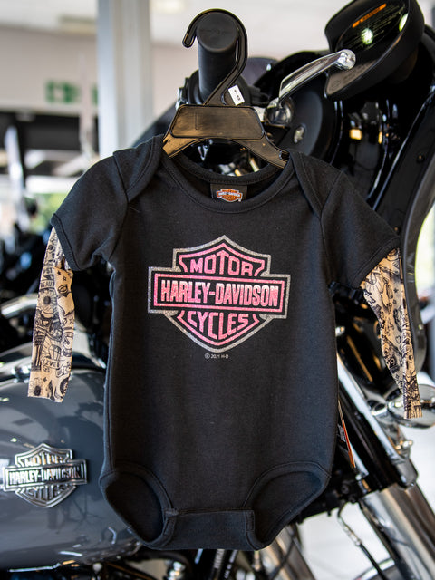 Harley-Davidson® Infant Girls' Black Creeper with Tattoo Sleeves 3000153