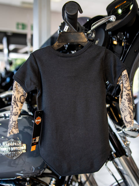 Harley-Davidson® Infant Girls' Black Creeper with Tattoo Sleeves 3000153
