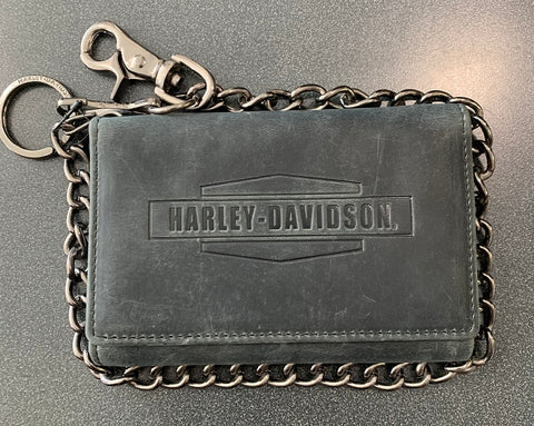 Harley-Davidson® Men's Crazy Horse Biker Tri-Fold Medium Wallet Grey MCH8614GRY Harley Davidson Direct