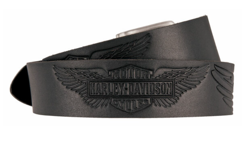 Harley-Davidson® Men's Embossed Crosswind Leather Belt, Black HDMBT11334-BLK Harley Davidson Direct