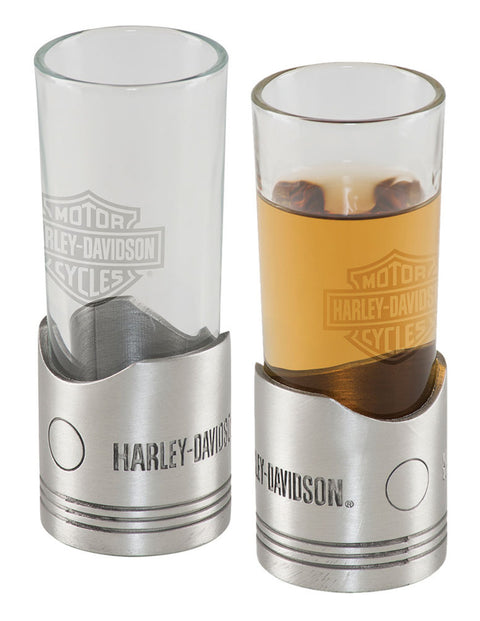 Harley-Davidson® Piston Shot Glass Set, Two Hand Blown 2 Glasses HDL-18770
