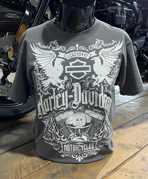 Gateshead Harley Davidson Long Crest Dealer T-Shirt Grey Harley Davidson Direct
