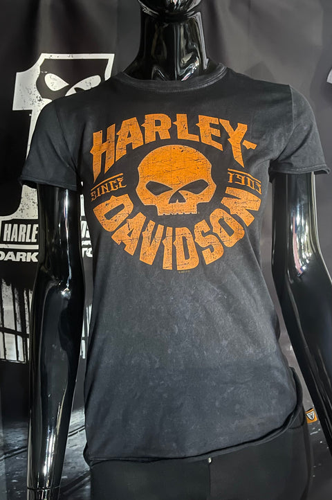 Gateshead Harley Davidson Willie G Grunge Ladies Black Dealer T-Shirt Harley Davidson Direct