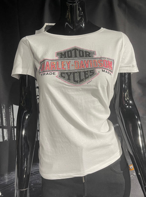 Gateshead Harley Davidson Glitter Multiply Ladies White Dealer T-Shirt Harley Davidson Direct