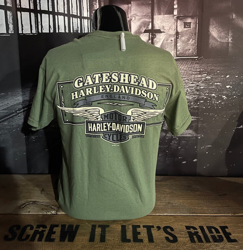 Gateshead Harley-Davidson® Grunge Flag Green Dealer T-Shirt Mens Harley Davidson Direct